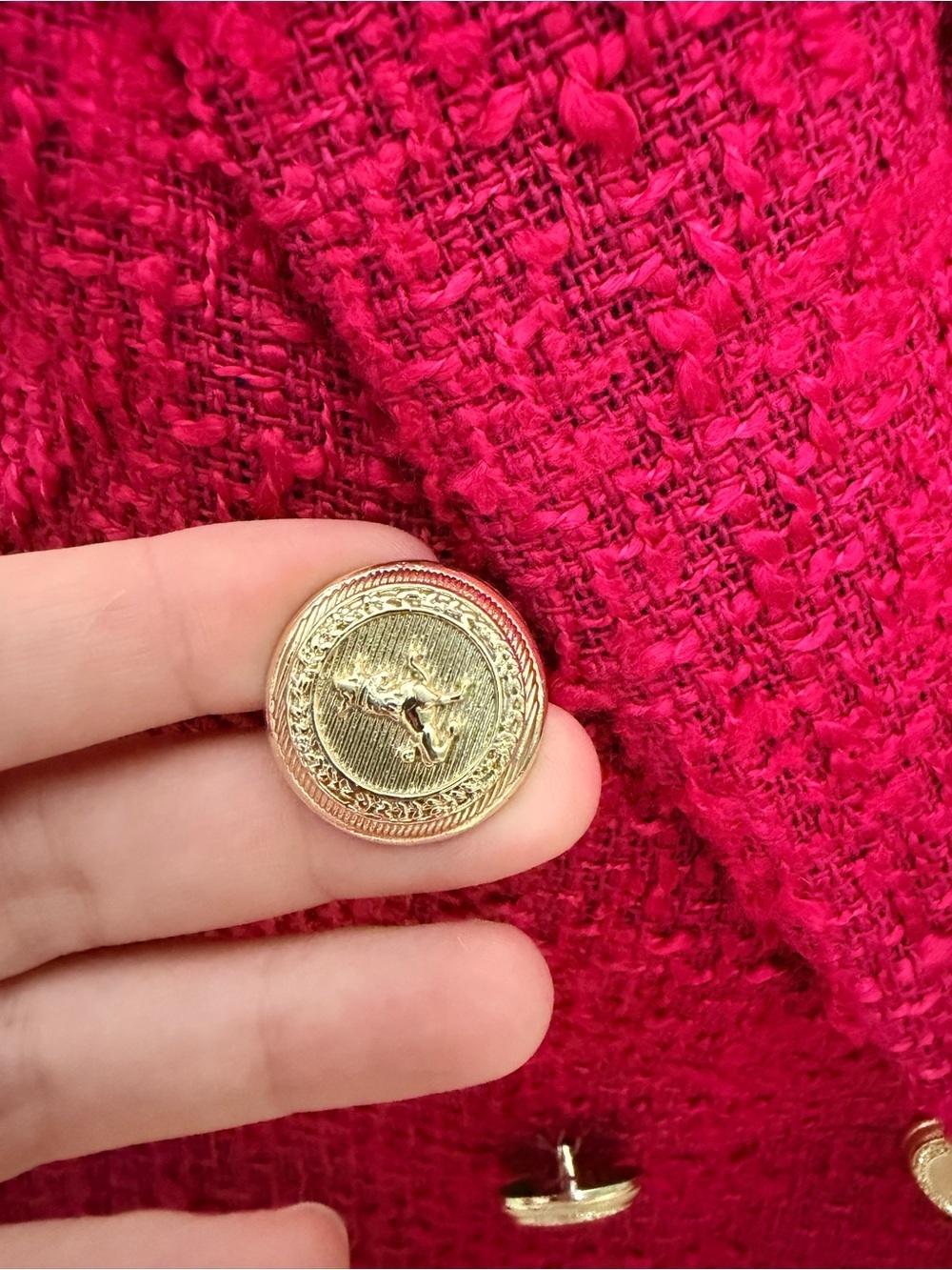 Zara Fuchsia Pink Double-Breasted Tweed Blazer with Gold Buttons Size Small - Picture 11 of 14